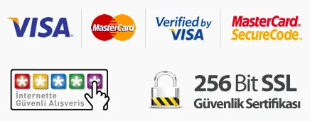 Visa ve Mastercard ile güvenli ödeme ve SSL rozetleri